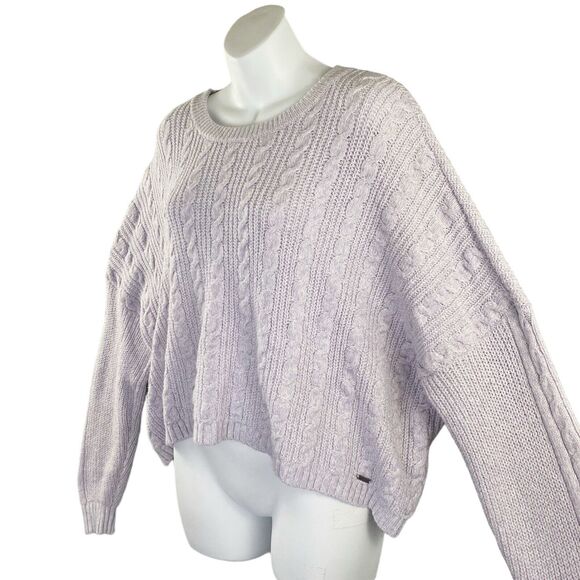 Hollister Sweater Womens Large Cropped Mix Knit Round Neck Purple Dolman Sleeve - Picture 1 of 11